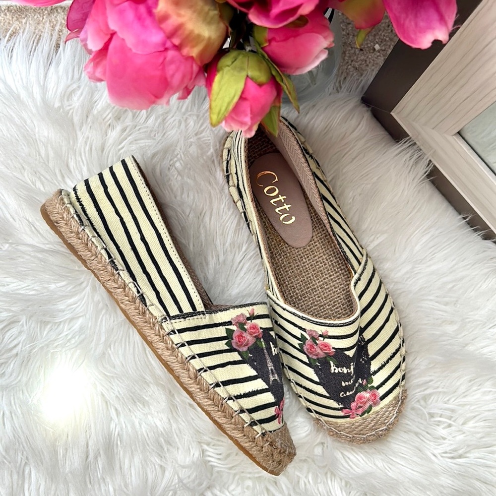 NWOT Cotto Paris stripes espadrille flats
